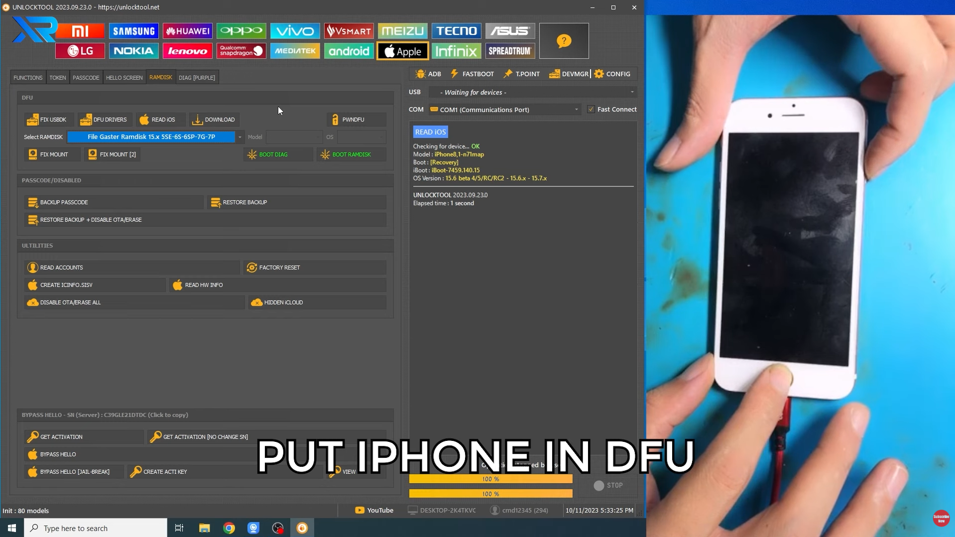 Bước 5: Đưa iPhone vào chế độ DFU — màn hình đen sẵn sàng exploit