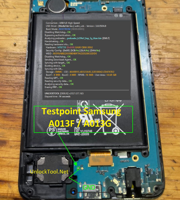 Test point EDL 9008 Samsung Galaxy A01 (SM-A013F) - Vị trí chập test point trên mainboard