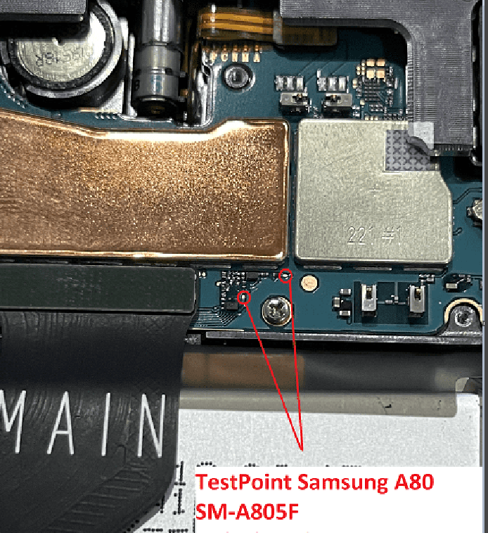 Test point EDL 9008 Samsung Galaxy A08 (SM-A085F) - Vị trí chập test point trên mainboard