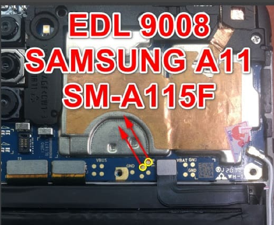 Test point EDL 9008 Samsung Galaxy A11 (SM-A115F) - Vị trí chập test point trên mainboard