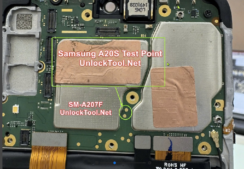 Test point EDL 9008 Samsung Galaxy A20s (SM-A207F) - Vị trí chập test point trên mainboard