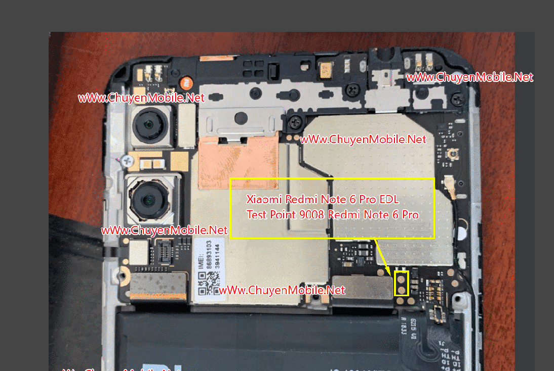Test point EDL 9008 Xiaomi Redmi Note 6 Pro - Vị trí chập test point Xiaomi Redmi Note 6 Pro