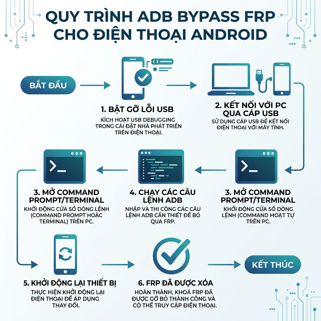 Xóa FRP bằng ADB commands - quy trình bypass từng bước