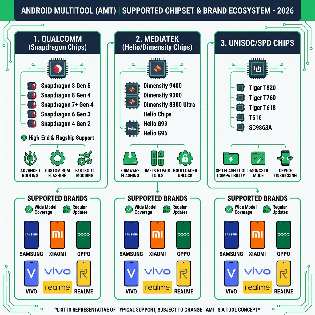 Android Multitool 2026 - chipset và hãng hỗ trợ