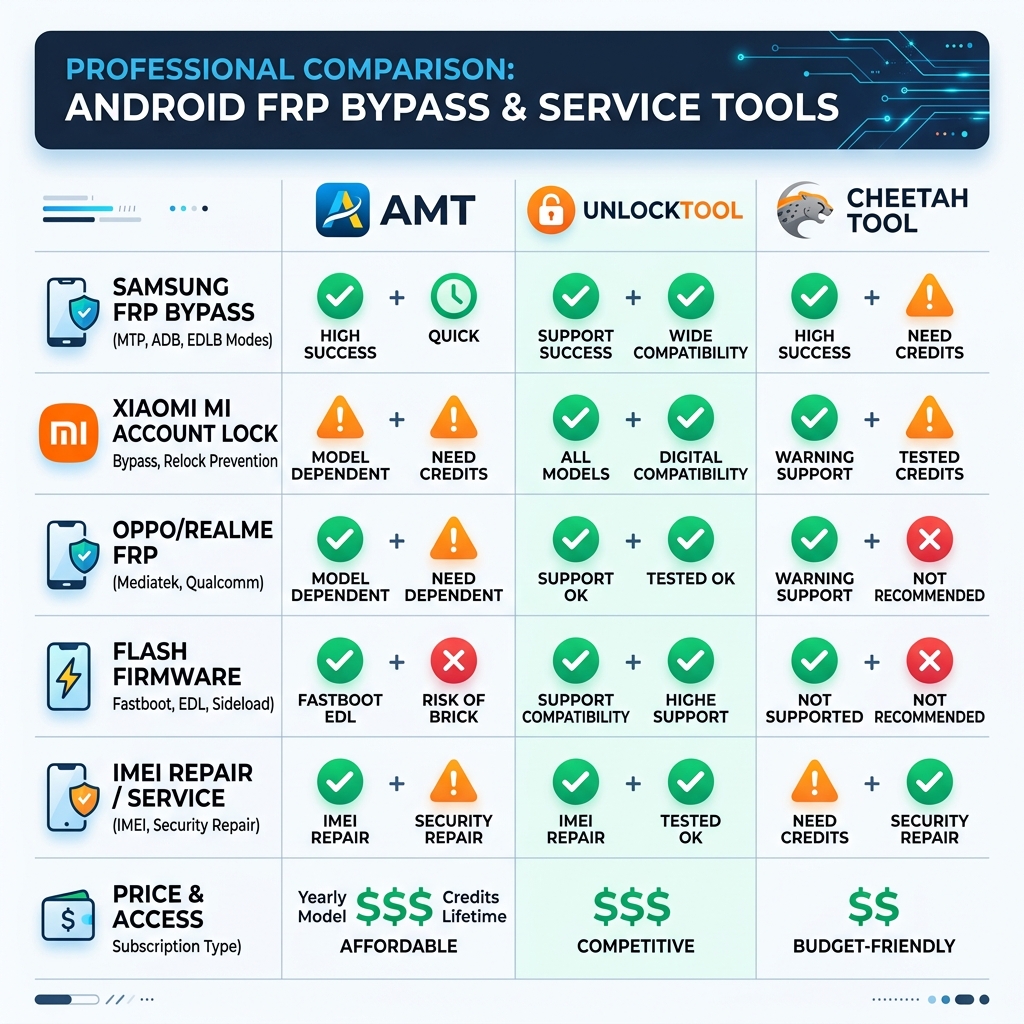 So sánh Android Multitool với UnlockTool và Cheetah Tool 2026