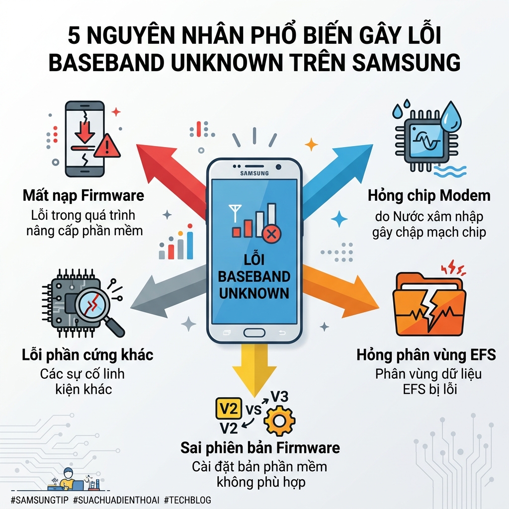 Nguyên nhân gây lỗi sửa lỗi baseband unknown Samsung