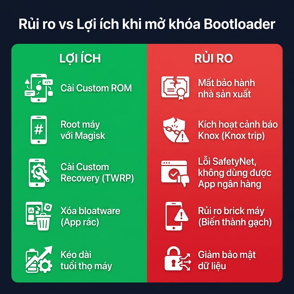 Rủi ro và lợi ích khi mở khóa bootloader Android