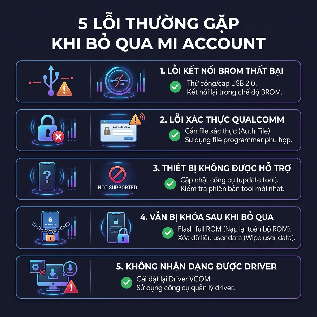 5 lỗi thường gặp khi bypass Mi Account và cách khắc phục