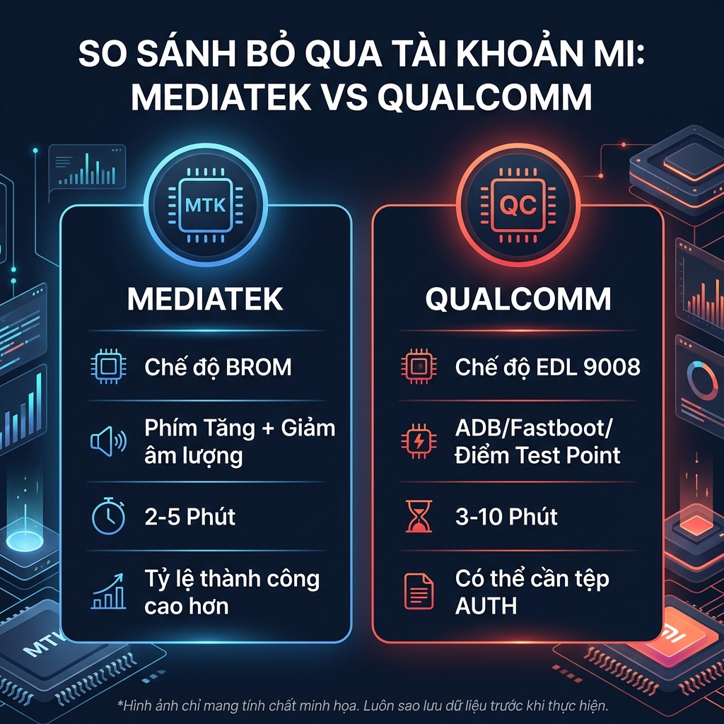 So sánh bypass Mi Account chip MediaTek vs Qualcomm