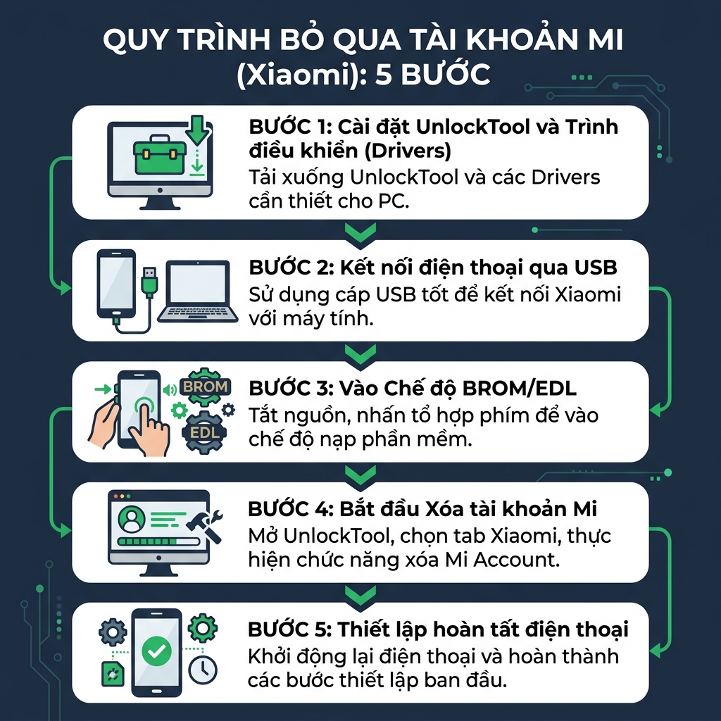 Quy trình bypass Mi Account Xiaomi bằng UnlockTool - 5 bước
