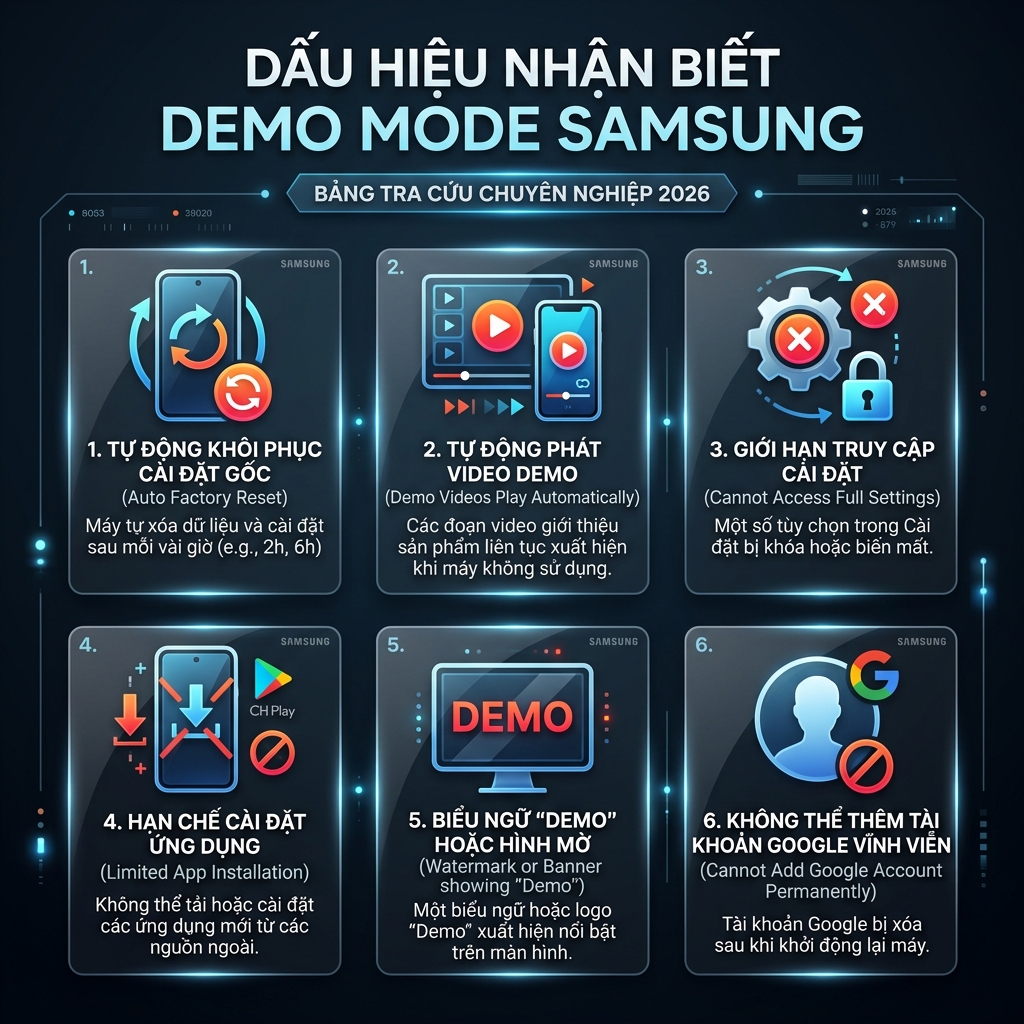 6 dấu hiệu nhận biết máy Samsung demo mode 2026