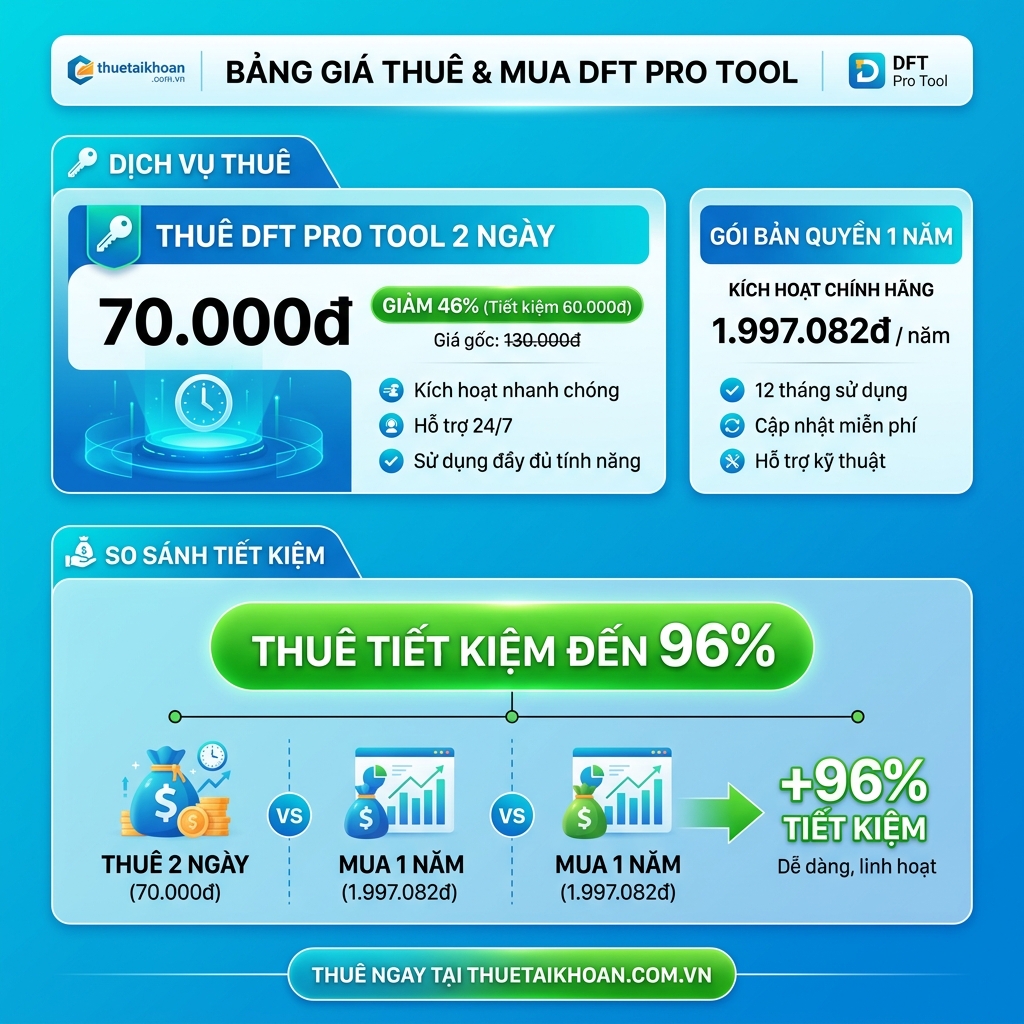 Bảng giá thuê DFT Pro Tool 2026 tại thuetaikhoan.com.vn