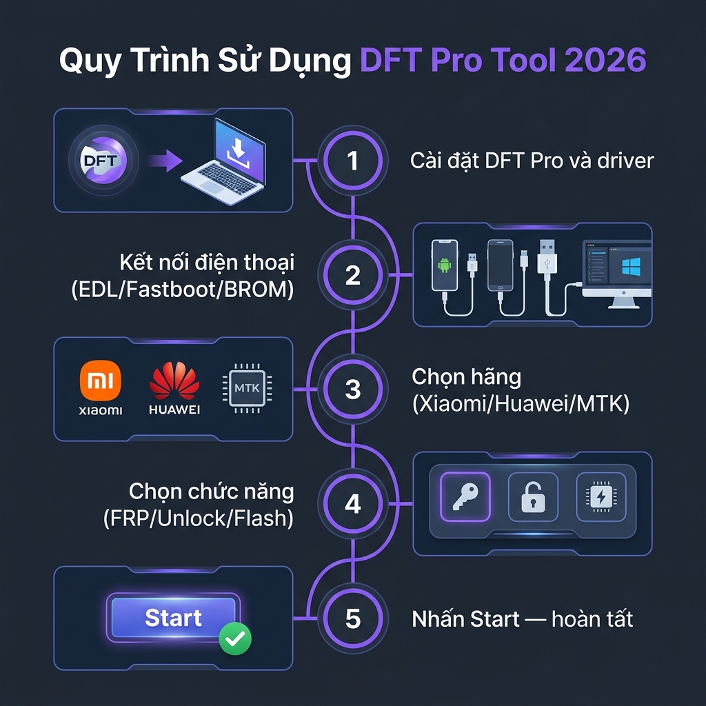 Quy trình sử dụng DFT Pro Tool 2026 bypass FRP