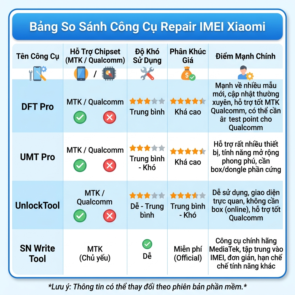So sánh DFT Pro với các tool repair IMEI Xiaomi