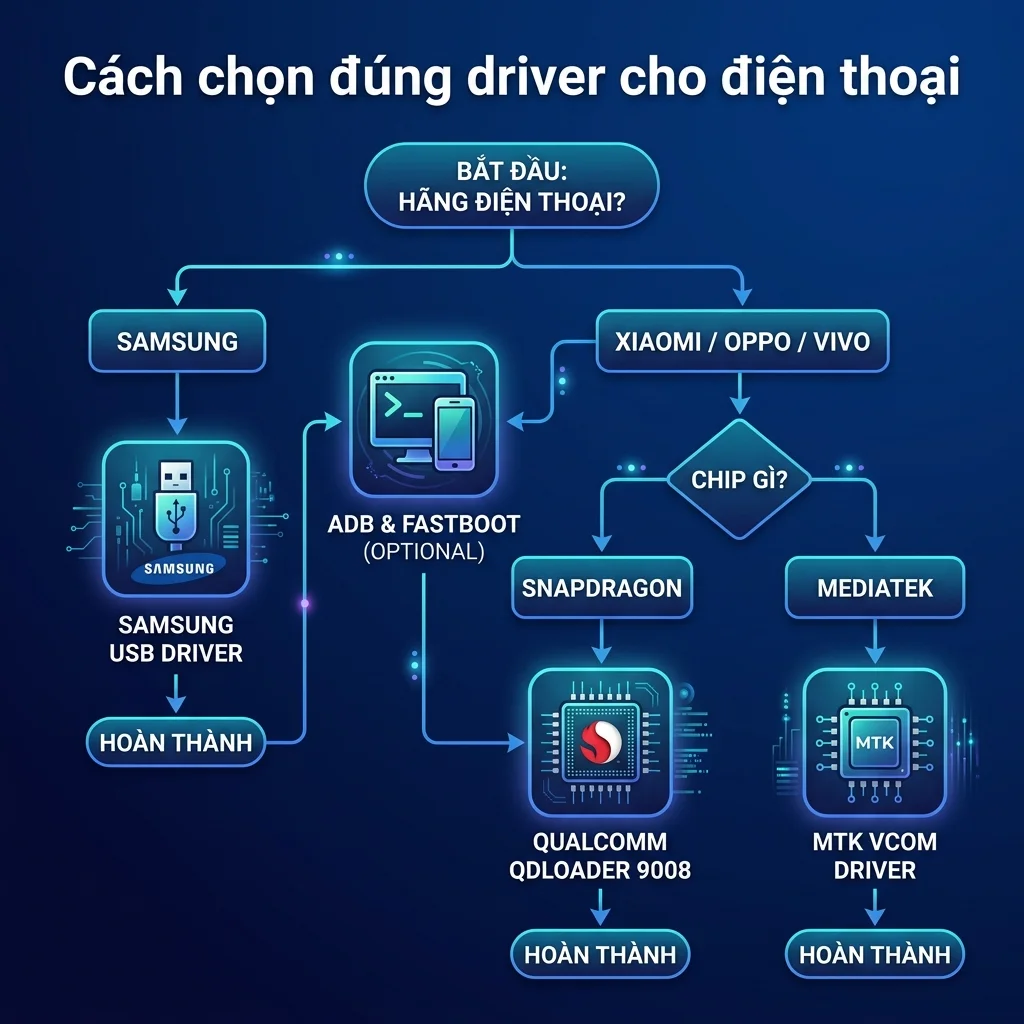 Sơ đồ chọn đúng driver theo chipset điện thoại