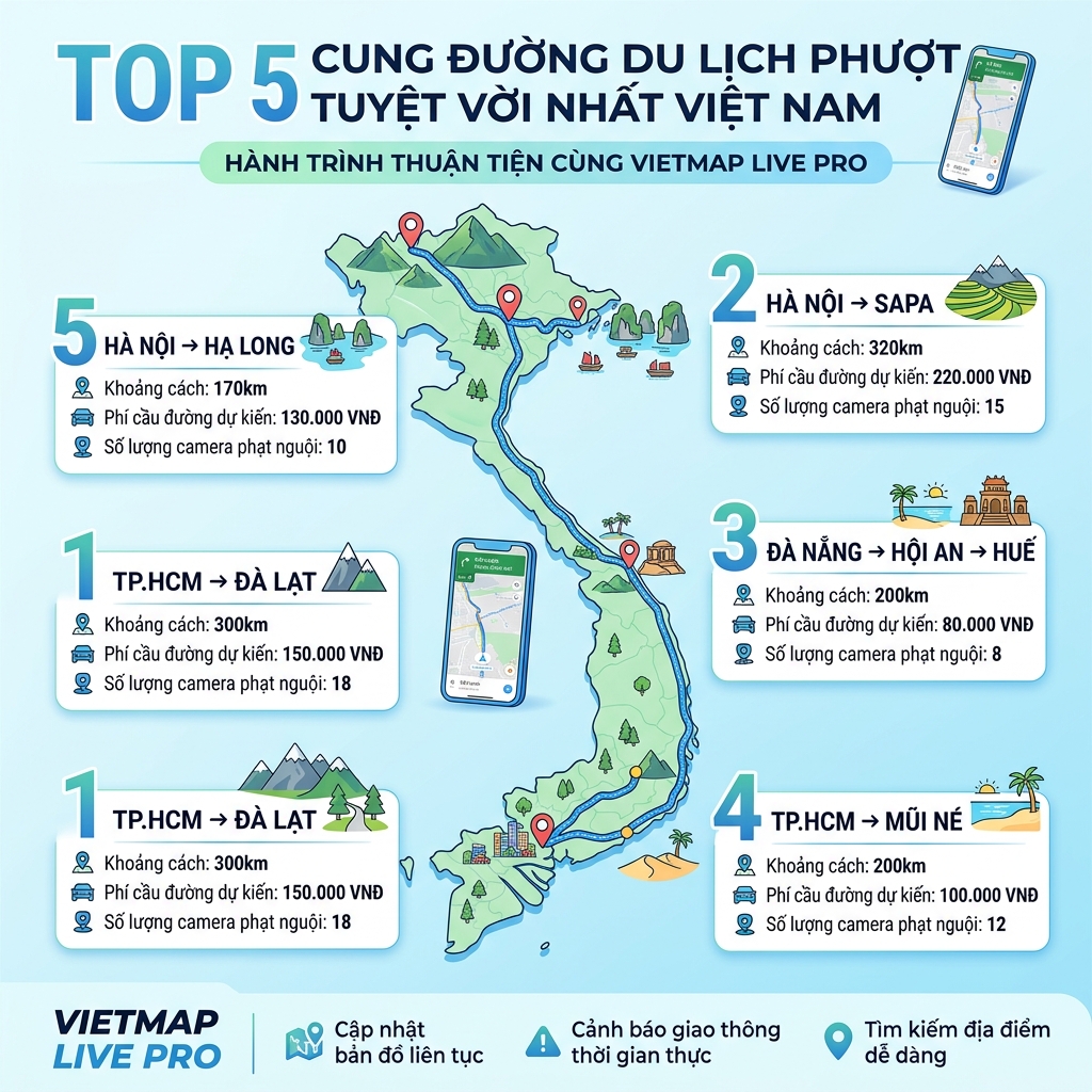 Vietmap dẫn đường du lịch tự lái - top 5 cung đường đẹp nhất Việt Nam 2026