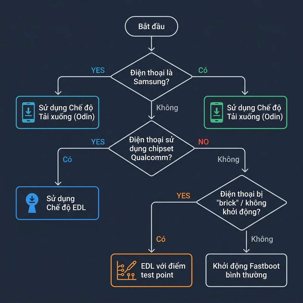 Sơ đồ quyết định khi nào dùng EDL Mode vs Download Mode