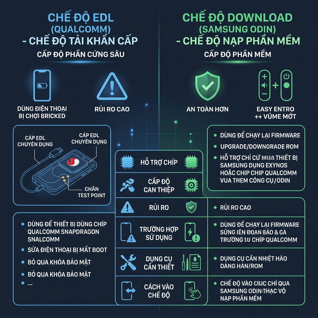 So sánh EDL Mode vs Download Mode - Infographic chi tiết