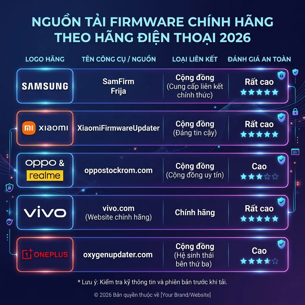 Nguồn tải firmware chính hãng theo hãng điện thoại 2026