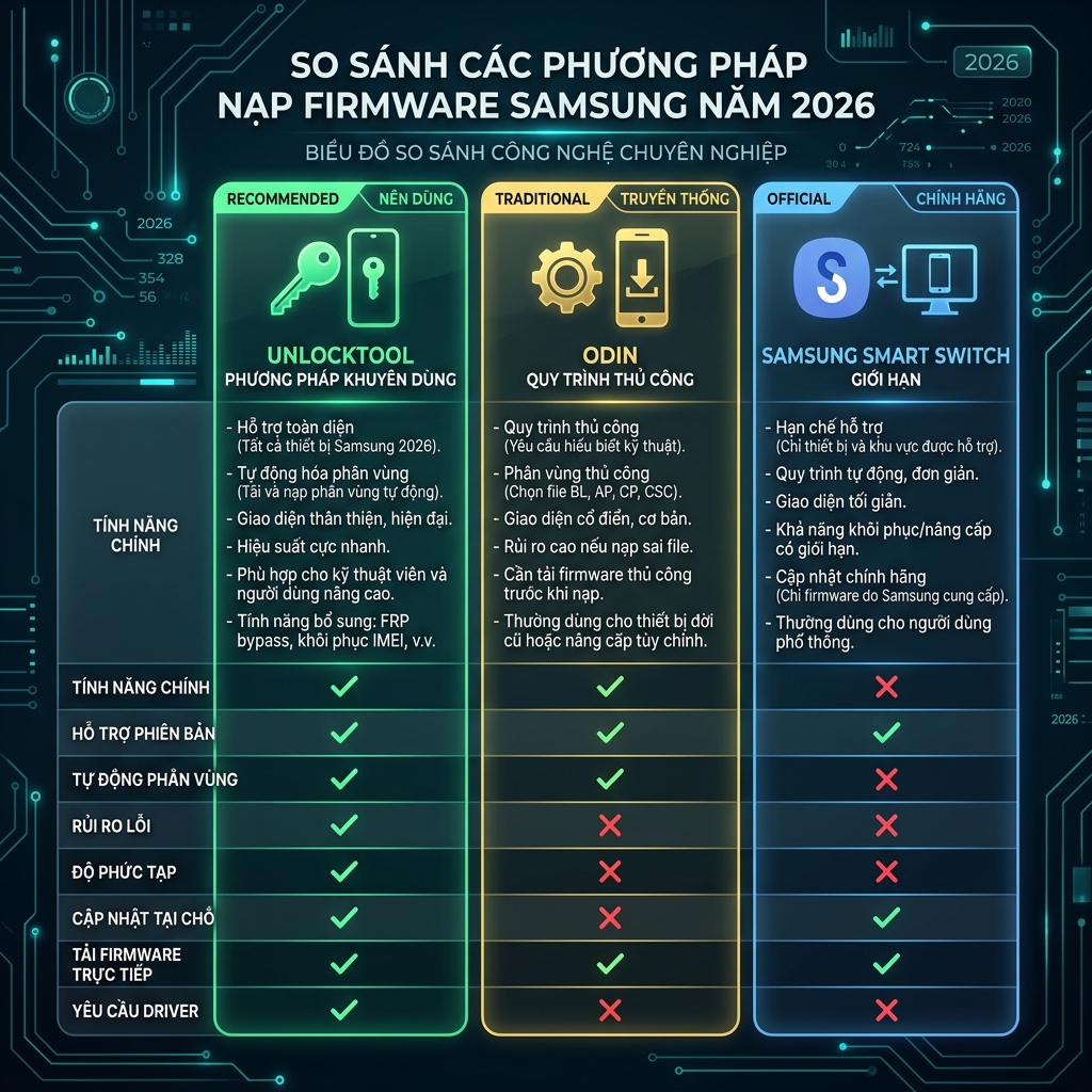 So sánh flash firmware Samsung bằng UnlockTool vs Odin