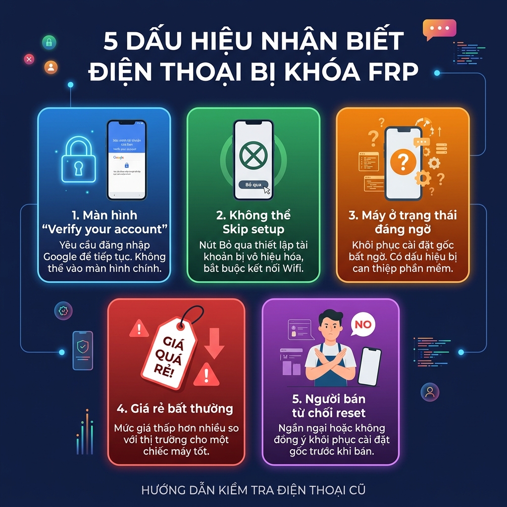 5 dấu hiệu nhận biết điện thoại bị khóa FRP trước khi mua