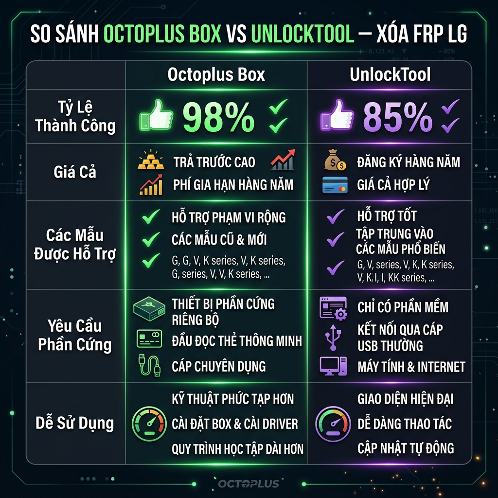 So sánh Octoplus vs UnlockTool xóa FRP LG