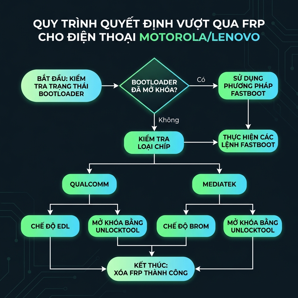 Sơ đồ quy trình xóa FRP Motorola theo loại chip và bootloader