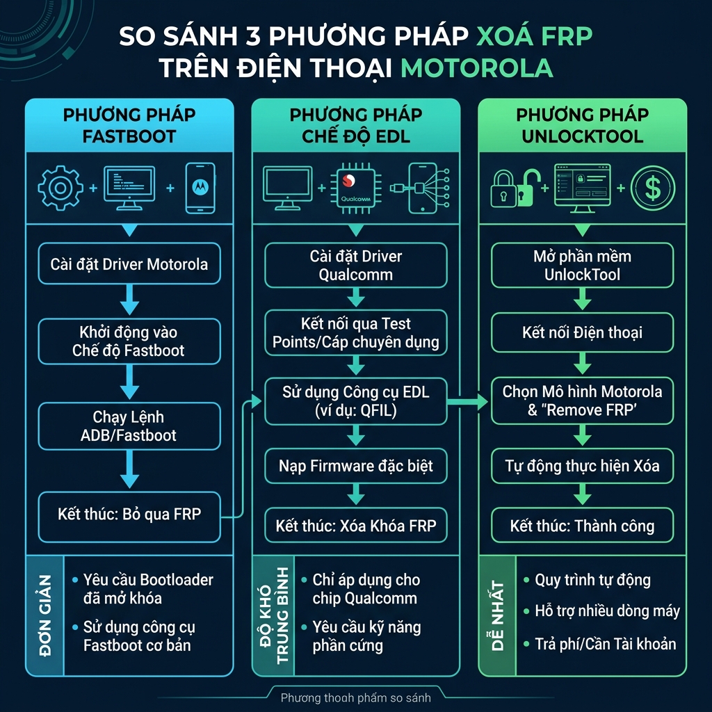3 phương pháp xóa FRP Motorola Lenovo 2026 Fastboot EDL UnlockTool