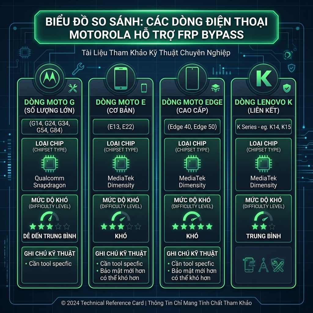 Các dòng Motorola hỗ trợ xóa FRP Moto G E Edge Lenovo K