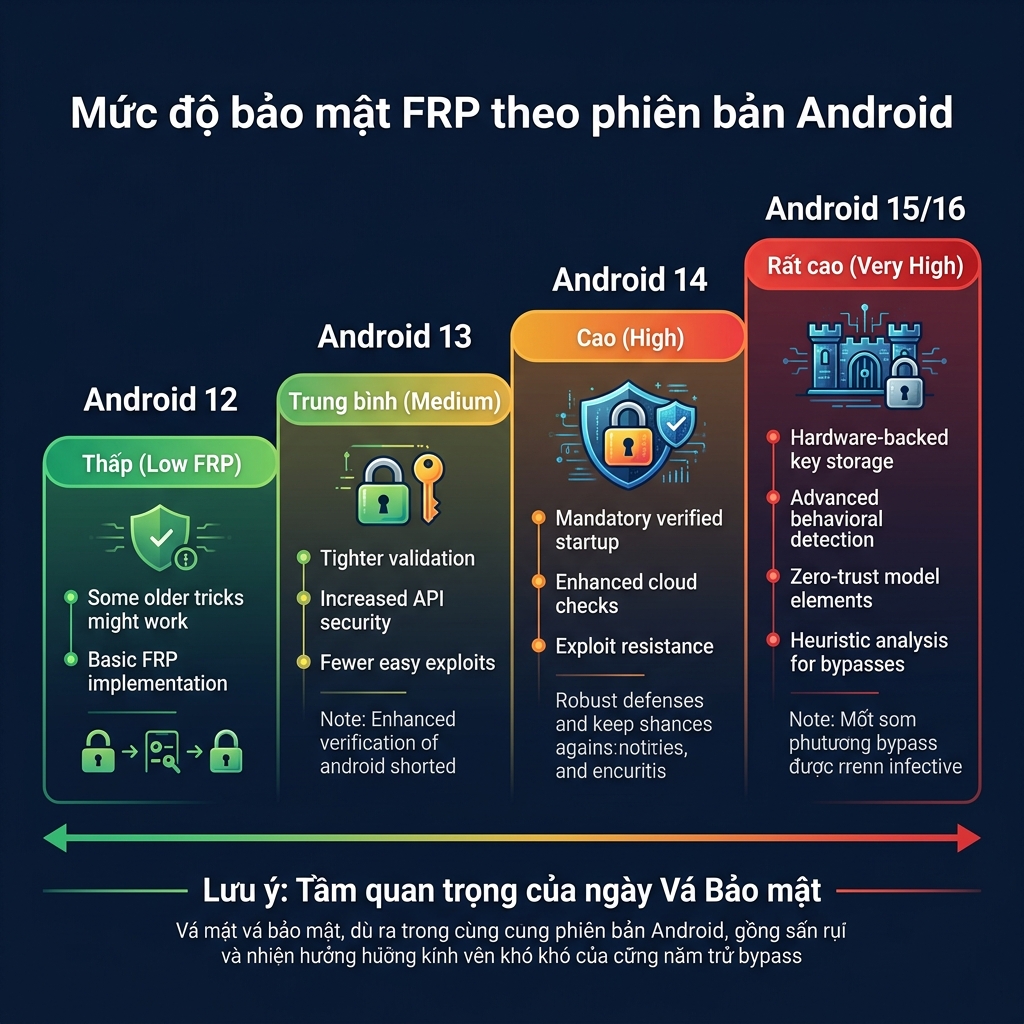 Mức độ bảo mật FRP theo phiên bản Android 12 13 14 15