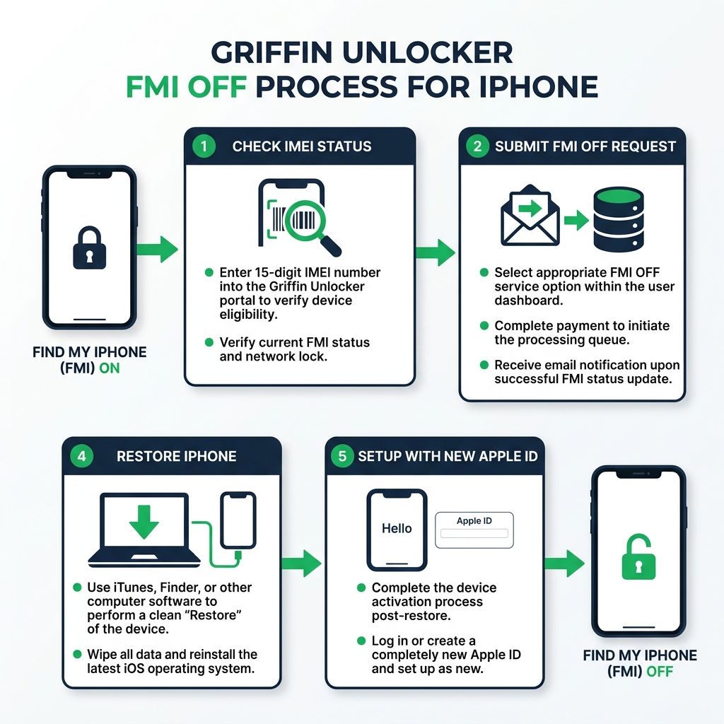 Griffin Unlocker 2026 - quy trình FMI OFF iPhone