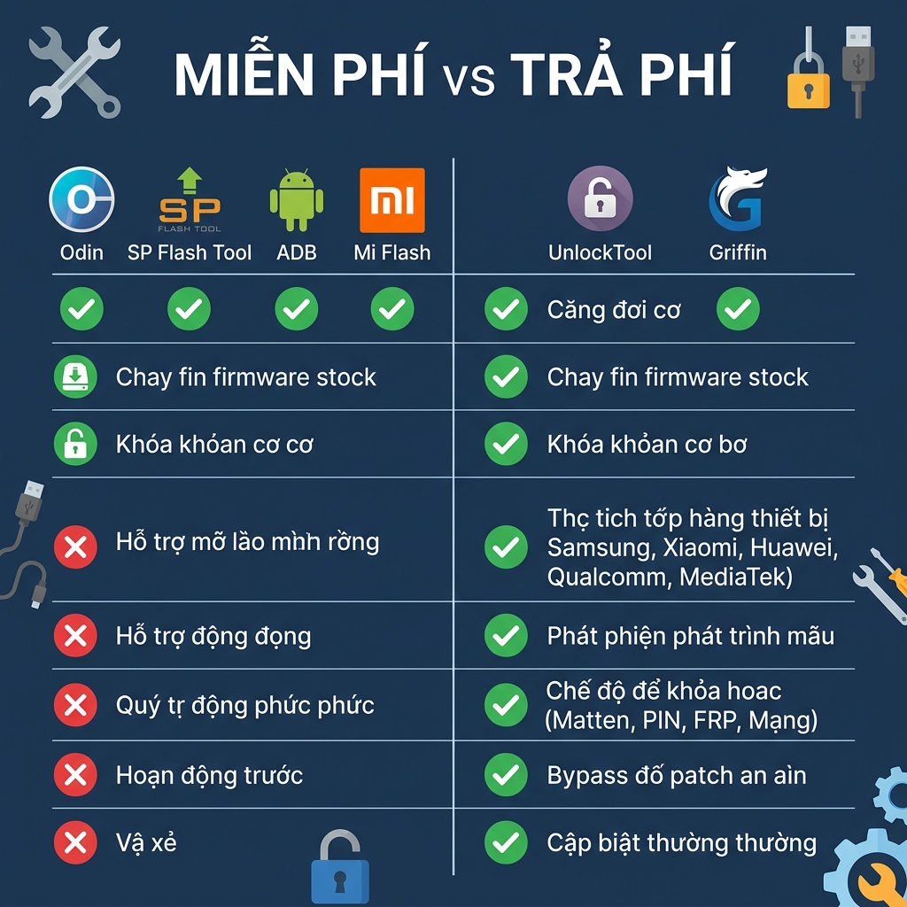 So sánh gsm tool miễn phí vs trả phí 2026