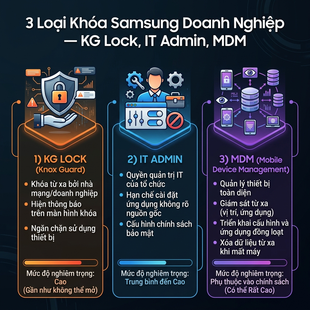 3 loại khóa Samsung doanh nghiệp KG Lock IT Admin MDM
