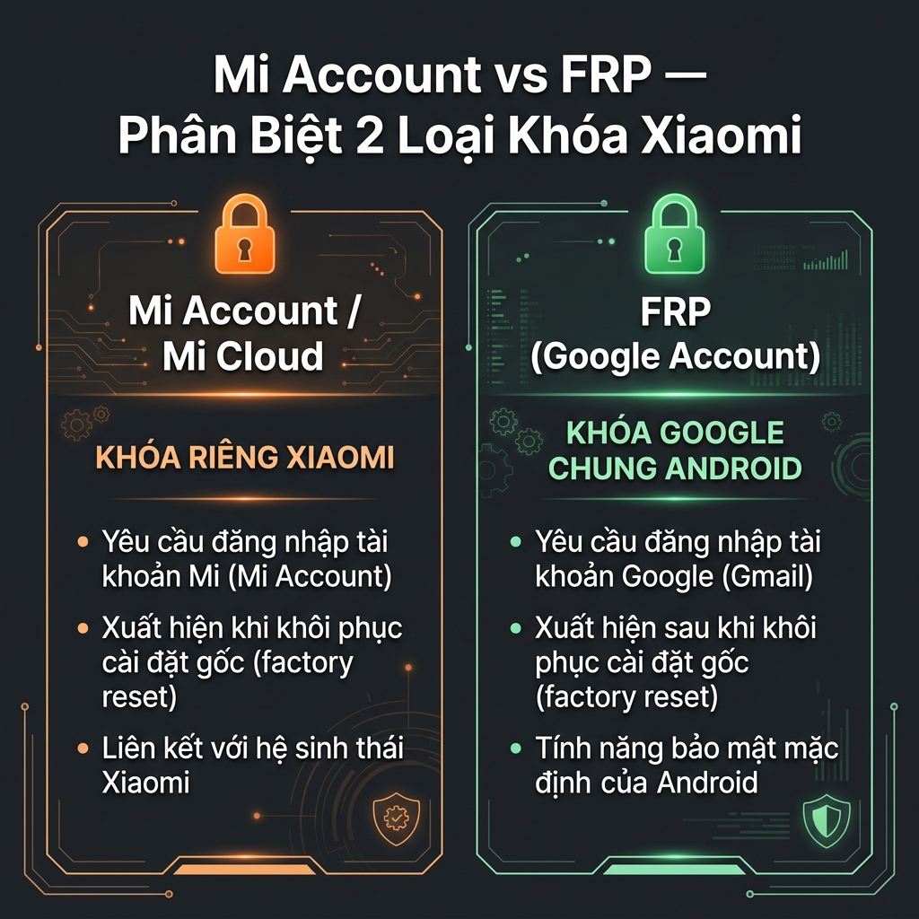 Phân biệt Mi Account và FRP Google Account trên Xiaomi