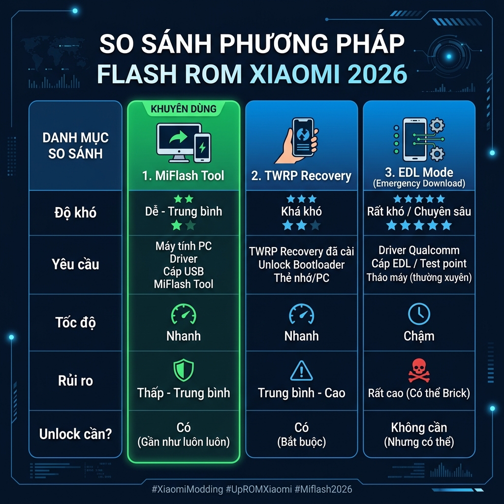 So sánh phương pháp flash ROM Xiaomi MiFlash vs TWRP vs EDL