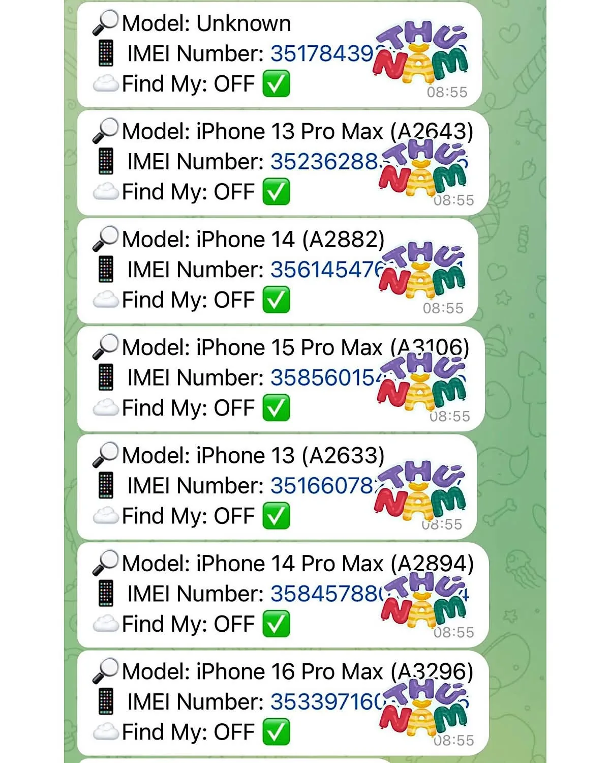 Kết quả off iCloud thành công nhiều model iPhone từ 13 đến 16 Pro Max với Find My OFF