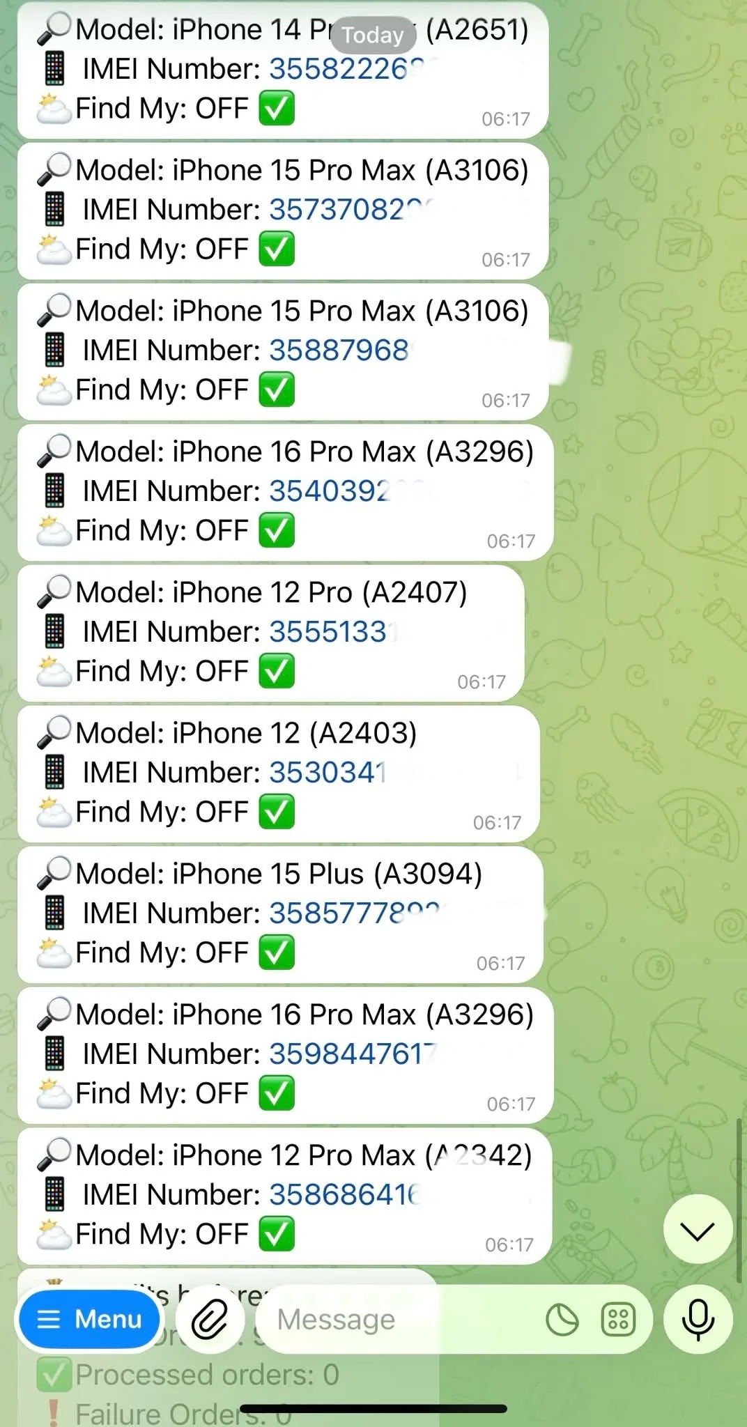 Danh sách kết quả off iCloud thành công hàng loạt iPhone 12 đến 16 Pro Max trên server
