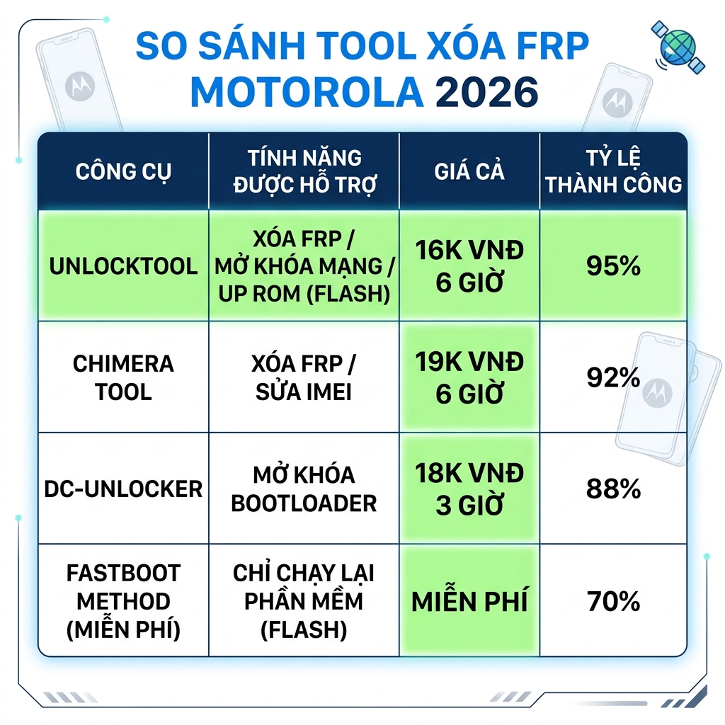 So sánh tool xóa FRP Motorola UnlockTool Chimera DC-Unlocker