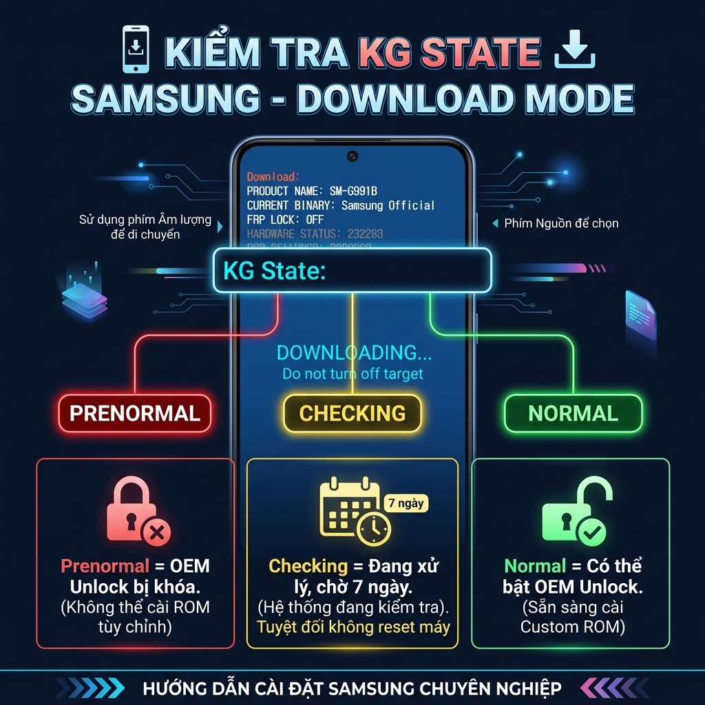 Kiểm tra KG State Samsung trong Download Mode
