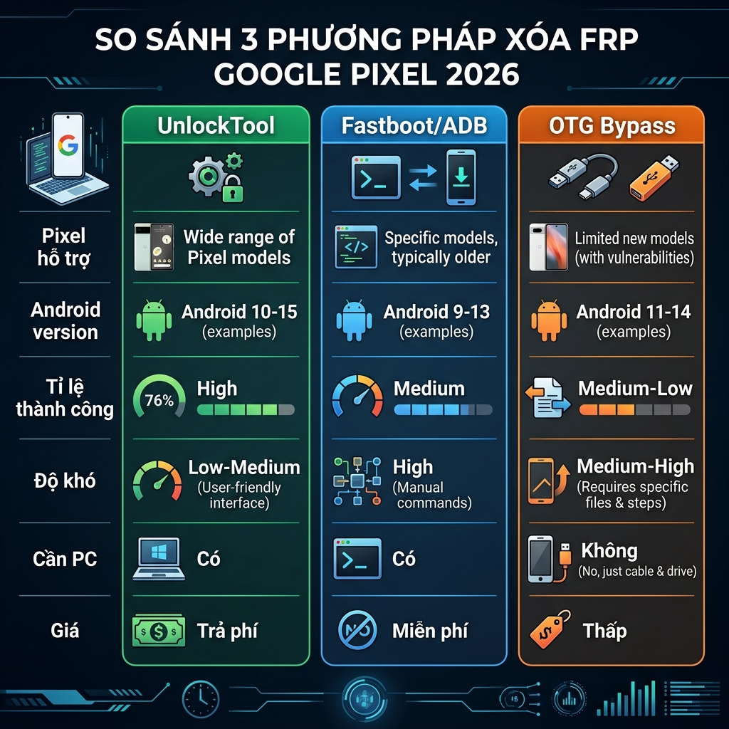 So sánh 3 phương pháp xóa FRP Google Pixel 2026