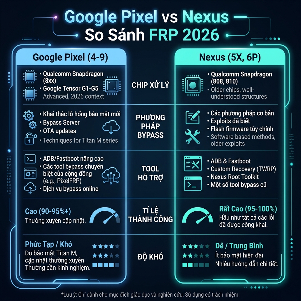 So sánh Google Pixel vs Nexus bypass FRP 2026