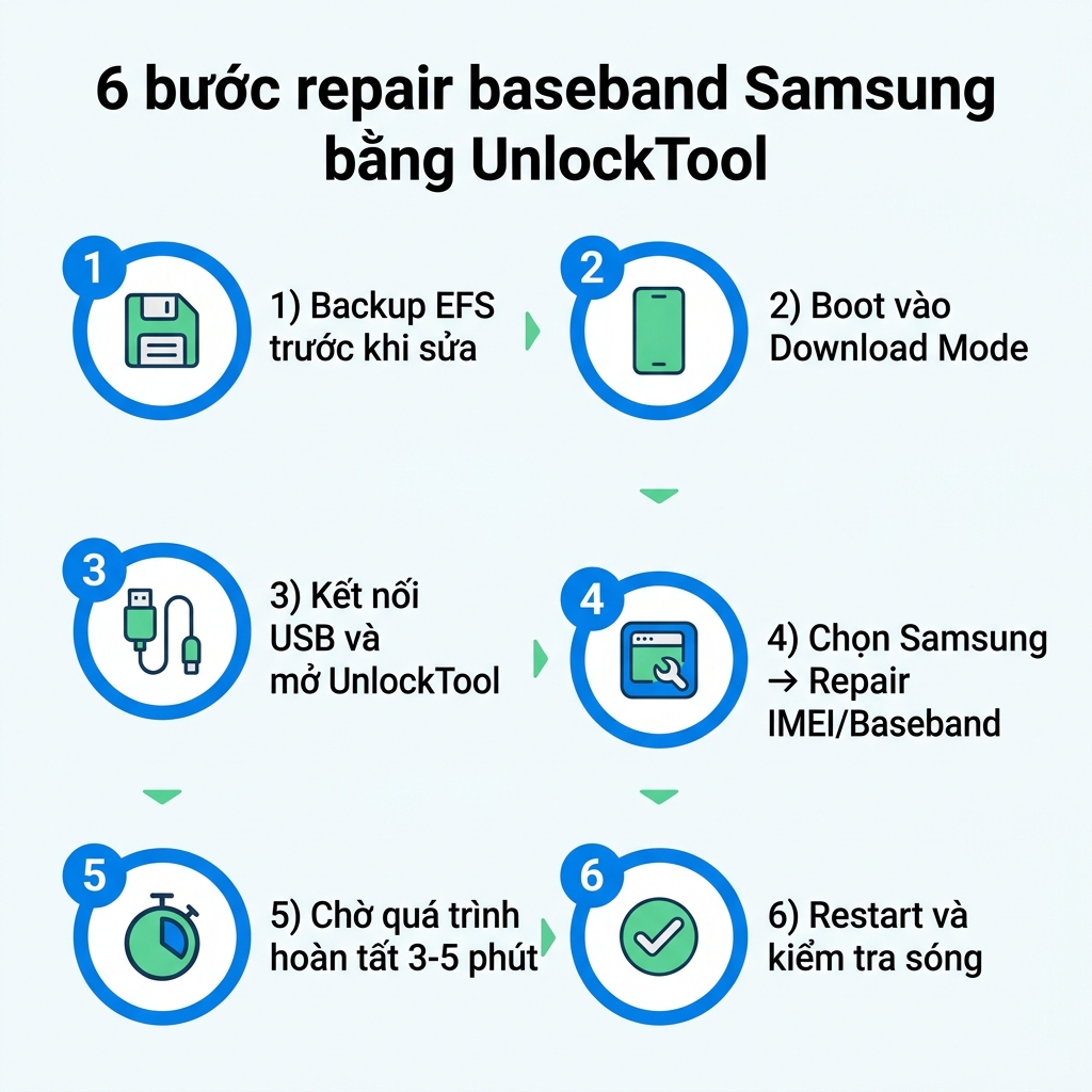 6 bước repair baseband Samsung bằng UnlockTool chi tiết
