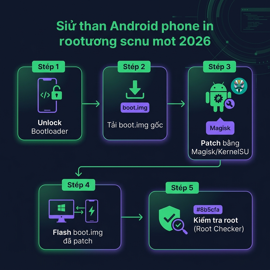 Quy trình root Android bằng Magisk 5 bước 2026