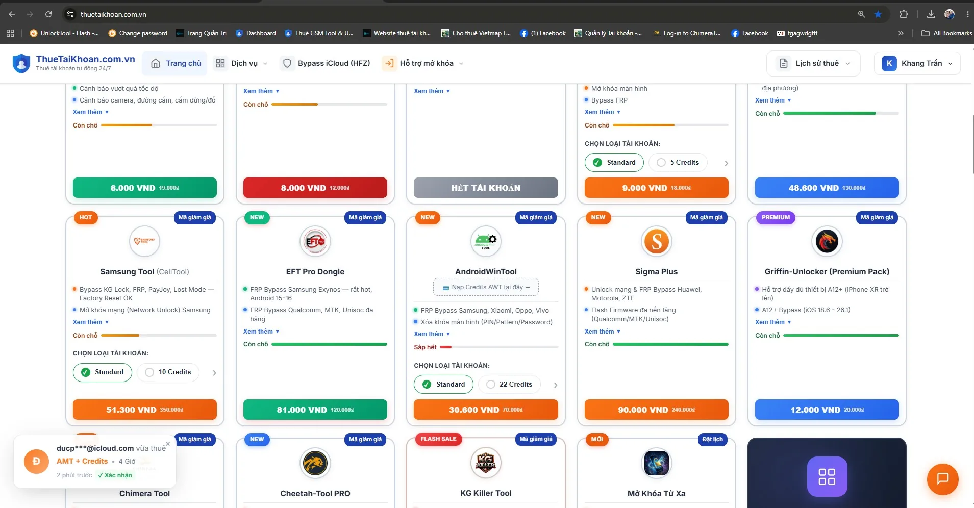 Trang thuê Samsung Tool CellTool tại thuetaikhoan.com.vn