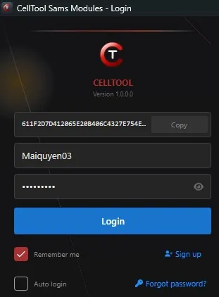 Copy mã HWID từ giao diện CellTool Samsung Tool