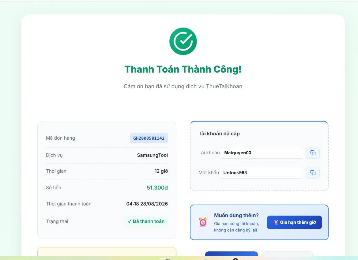 Nhận tài khoản Samsung Tool CellTool tự động sau thanh toán