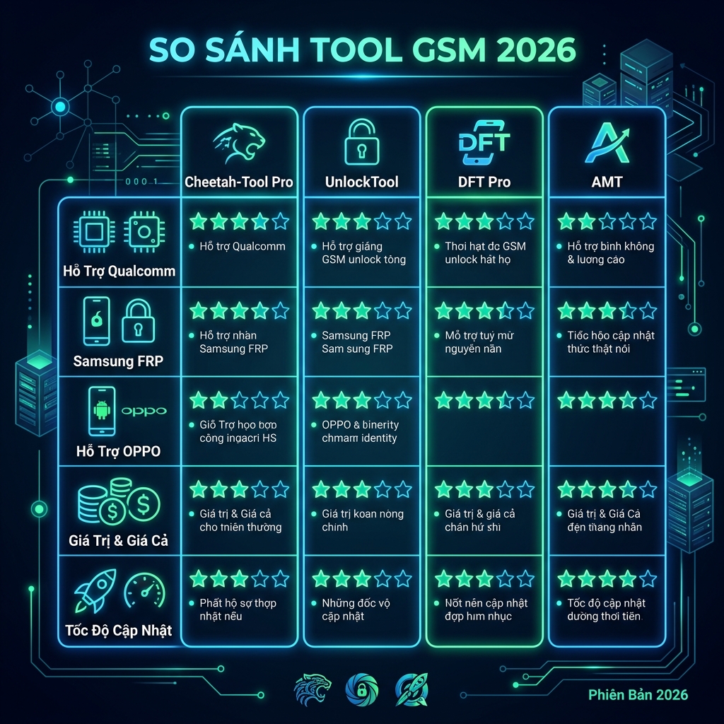 So sánh Cheetah-Tool Pro với các tool GSM phổ biến 2026