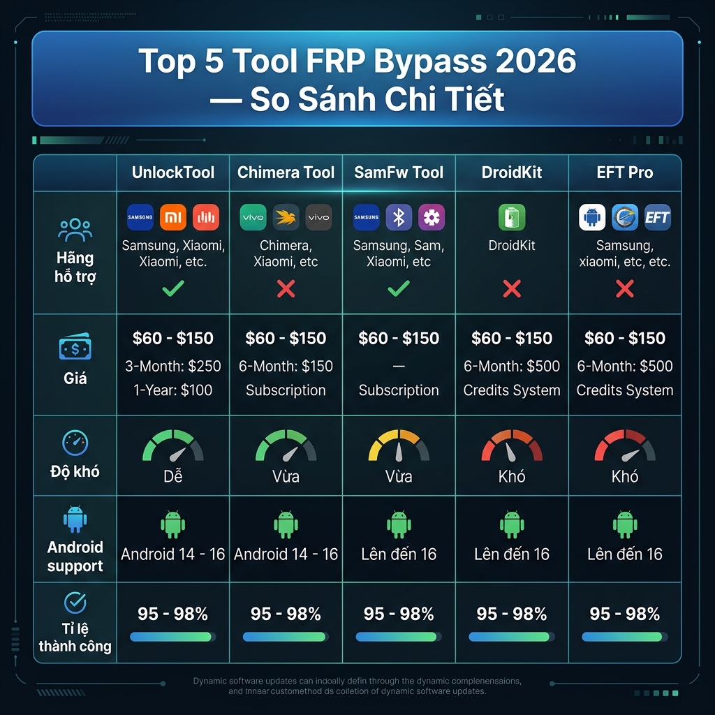 So sánh chi tiết 5 tool FRP bypass 2026