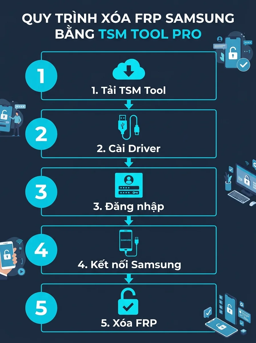 Quy trình xóa FRP Samsung bằng TSM Tool Pro 5 bước