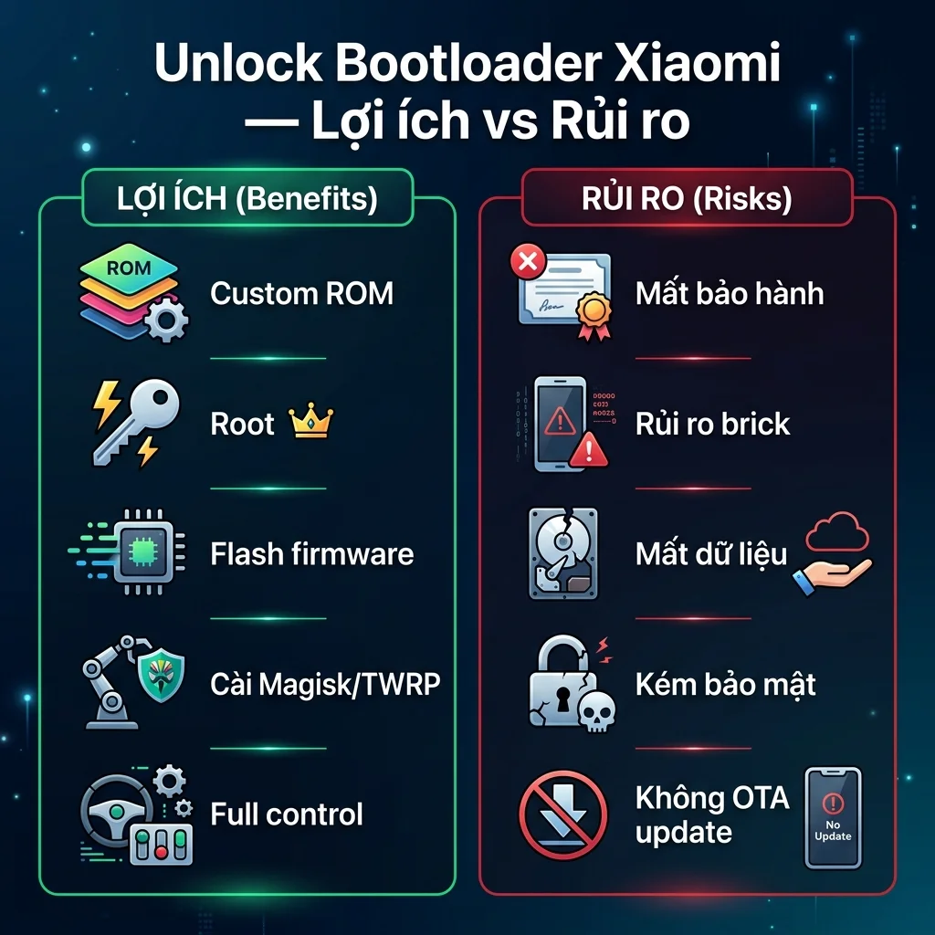 So sánh lợi ích và rủi ro khi unlock bootloader Xiaomi